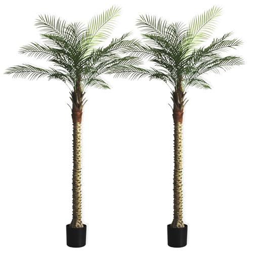 2-Pack 7.8ft Tall Artificial Palm Trees for Outdoors - Large Phoenix Palm, UV-Resistant, Large Fake...