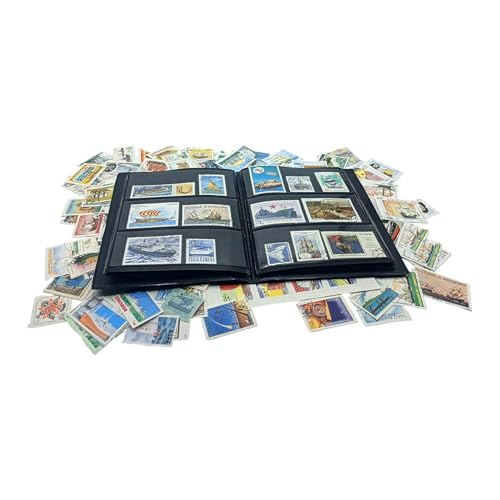 IMPACTO COLECCIONABLES – Colección de 100 Sellos con temática de Barcos con álbum Incluido (14 x 18 x 1 cm) | Eleve su colección filatélica con Sellos matasellados en un álbum Compacto y Elegante