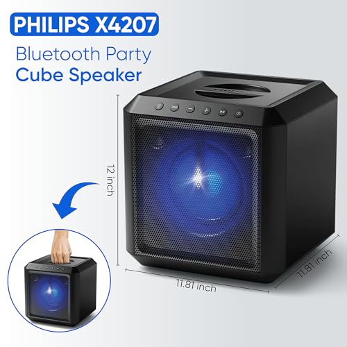 Image of PHILIPS X4207 Bluetooth Party Speaker,100W Wireless Cube Speaker with Powerful Sound and Deep Bass, Supports USB /AUX /TWS, Mic Input and Vibrant Party Lights for an Immersive Experience.