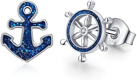 Anchor & Rudder Stud Earrings 925 Sterling Silver Hypoallergenic Ocean Earrings Nautical Jewelry Gifts for Women Girls