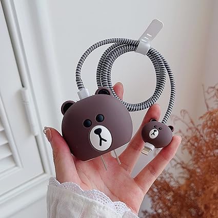Image of Rycore 3D Cartoon Charger Protector Case for iPhone,Silicon Charger Case Cover for 18W-20W iPhone 15 14 13 12 11 Pro Max Fast Charging USB- C Adapter with Extra 360 Degree Protection and Cable Spiral