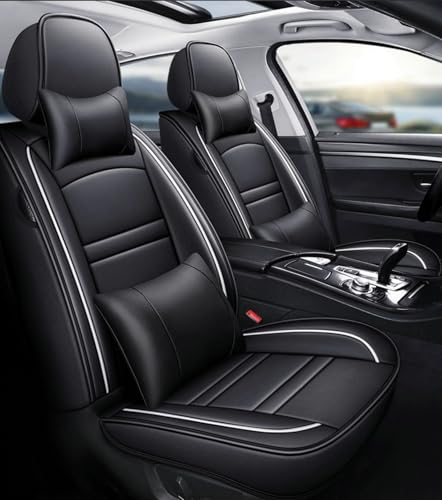 トヨタ エスティマ 50系 ESTIMA 50系 2006.7〜2019.10〜現行に適用車シートカバー座布団 防水 全天候型汚れ防止 取付簡単 滑り止め 収納便利クッションプロテクター前後席背もたれ耐摩耗性通気PUレザー素材(黒白線,枕付き)
