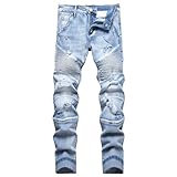 XIMXIMMTIAN Men Slim Fit Jeans Fashion Biker Jeans for Men Stretch Designer Distressed Straight Denim Pants (38, 262 Blue)
