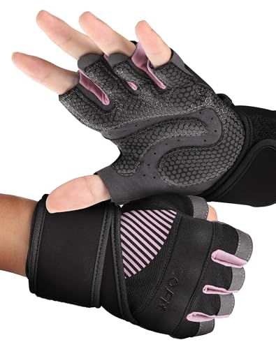 COFIT Guanti da Palestra per Sollevamento Pesi, Antiscivolo Traspiranti Guanti da Fitness con Supporto per il Polso per Uomo e Donna Gym Bodybuilding - Rosa M