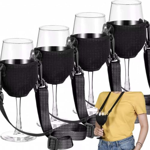 Wuzdy 4 Pezzi Porta Bicchiere Di Vino Per Il Collo, Portabicchieri Da Vino Portatile, Adatto Per Picnic, Feste In Piscina, Matrimoni e Feste Di Compleanno (Bicchieri Non Inclusi Nella Confezione)