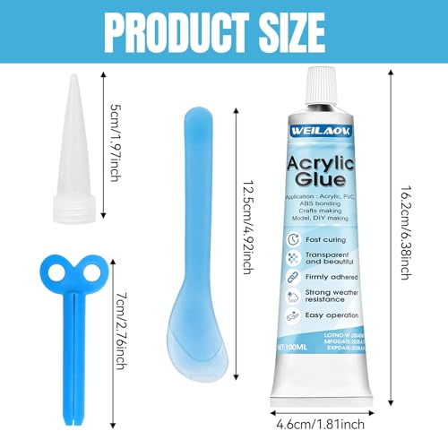 WEILAOK Acrylglas Kleber, Acrylkleber Transparent, Isolierend und Wasserfest, Geeignet für Diverse Materialien Wie Acryl, Kunststoff, Glas, Keramik etc, 100 Ml