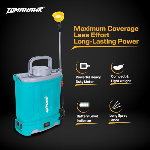 Image of Tomahawk Oxford ELE-0512 12V Battery Operated Sprayer 5L | Built-in 1.3Ah Battery | 1.2-2.2 L /Min Flow | 0.4MPa Pressure 4 Nozzles, Extendable Lance, Battery Indicator Agriculture & Garden Sprayer