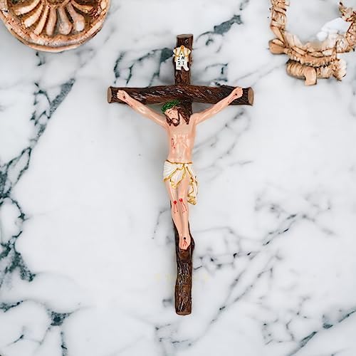 KariGhar Resin The Holy Cross Jesus Christ Wall Hanging Idol Statue for Altar, Housewarming, Home, Living Room, Prayer Room, Gifting Multicolour 22 Inches