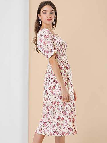 Image of Allegra K Women's Cottagecore Floral Dress Puff Sleeves Smocked Midi Dresses