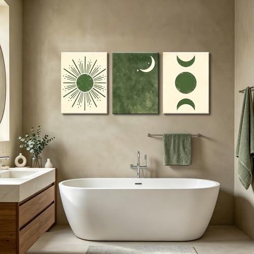 Image of Frimeeme Boho Sun and Moon Canvas Wall Art Set of 3,12x16 Inch,Framed | Mid Century Modern Minimalist, Living Room Bedroom Decor, Ready To Hang