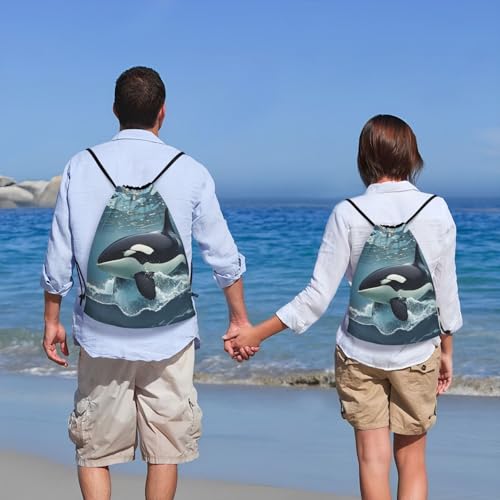 Drawstring Backpack Waterproof String Bag Orca Killer Whale Sport Gym Sackpack Cinch Sack for Yoga Travel2