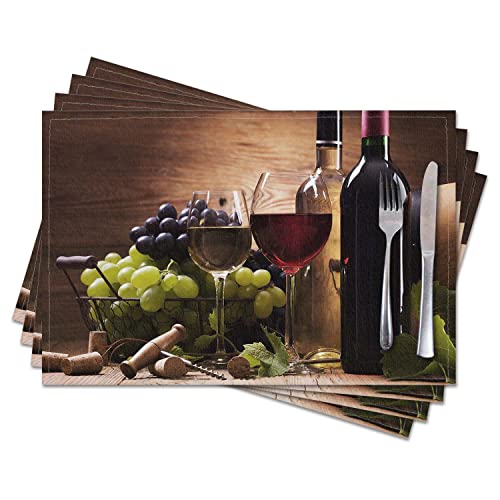 Cloth Placemats Set of 4,Classic Grape Red Wine and Cork Linen Table Mats,Heat Resistant Woven Placemats Non-Slip Dining Table Place Mats for Kitchen,Cafe,Home Decor 18x12in