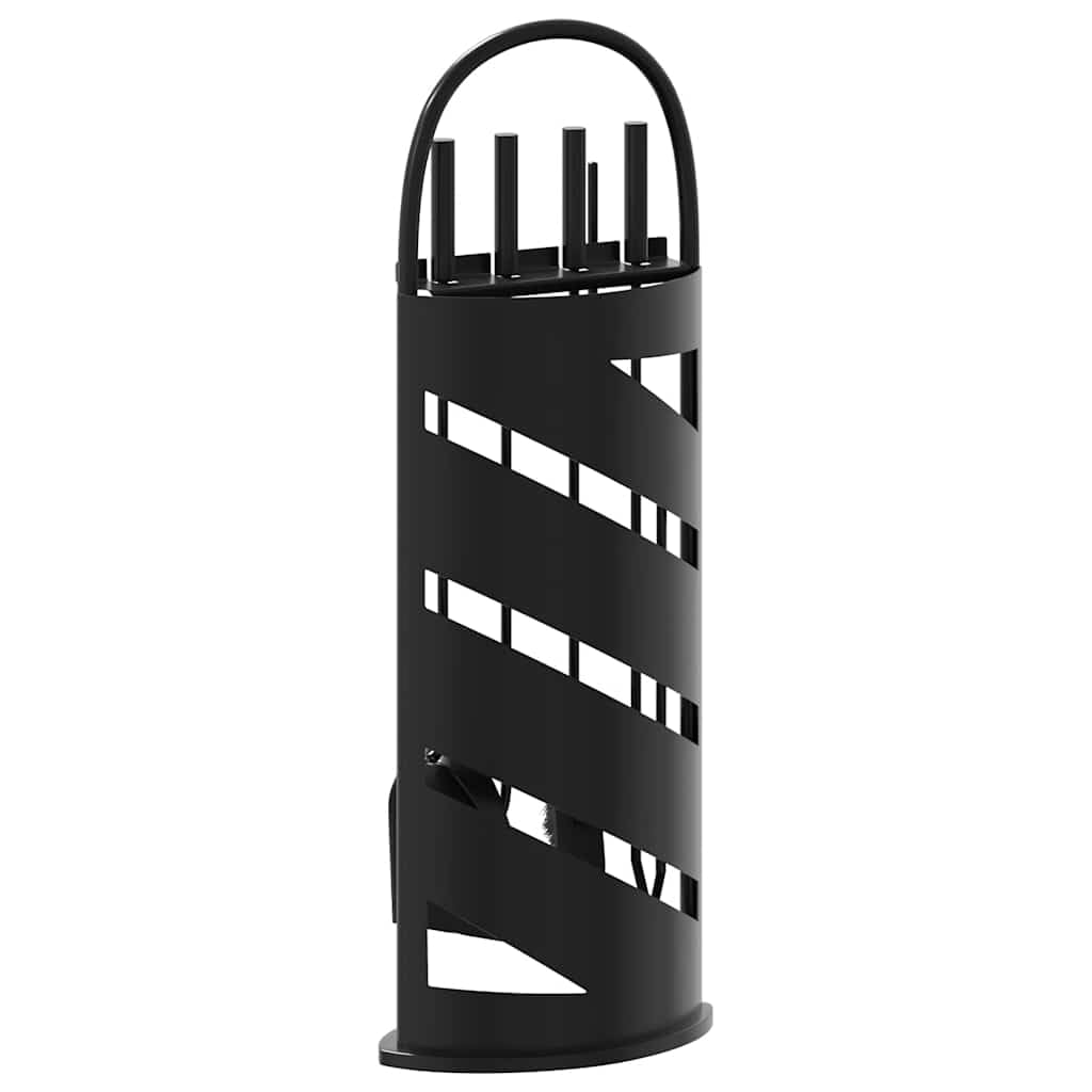 5-teiliges Kaminbesteck-Set Schwarz aus pulverbeschichtetem Stahl, stabiles Kaminzubehör mit Schürhaken, Zange, Besen, Schaufel und Ständer