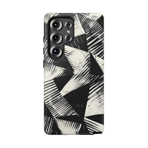 Coque Samsung S25 Ultra rigide brillante à motif géométrique noir et blanc