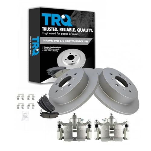 Image of TRQ Rear Brake Pad and Rotor Set Ceramic Solid Rotors Calipers