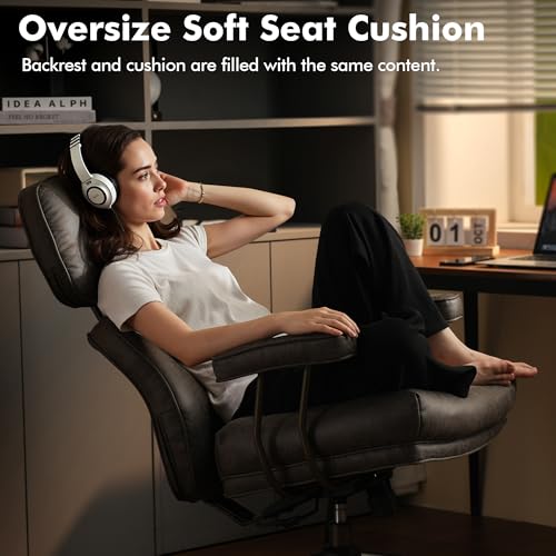 Image of High Back Executive Office Chair with Comfortable Deep Seat,Grey Mid Century Modern Office Chair,Ergonomic Big and Tall Computer Desk Chairs with Lumbar Support(Grey Suede)