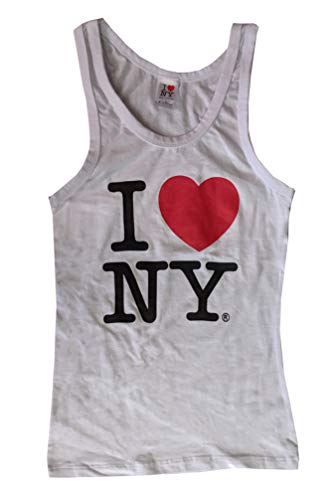 I Love NY Tank Top Ladies Heart Logo Womens New York City Summer (White, Small)