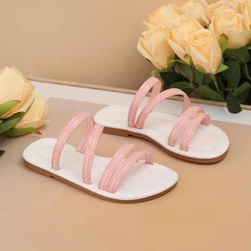 Girls' Open Round Toe Summer Strappy Flats Sandals Cute Pink Strap Slip On Dress Sandal Flats Shoes for Girls (Toddler Little Kid Big Kid)4