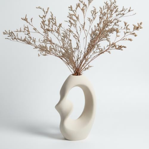 Image of PUREZENTO Unique Twister White Ceramic Donut Vase 8.5 Inches - Pack of 1 | Decorative Donut Vase for Dried Flowers & Pampas Grass | Vases for Modern Home Decor, Living Room, Office Decor Ideas