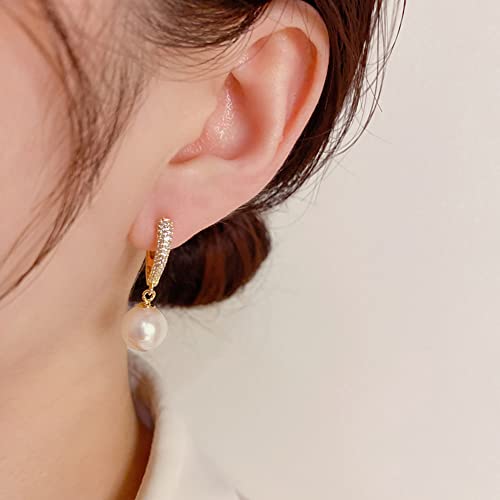 14K Gold Plated Pearl Dangle Drop Hoop Earrings For Women Girls Cubic Zirconia Crystal Love Heart Small Huggie Hoops Wedding Earrings Fashion Jewelry Gifts #TOP2