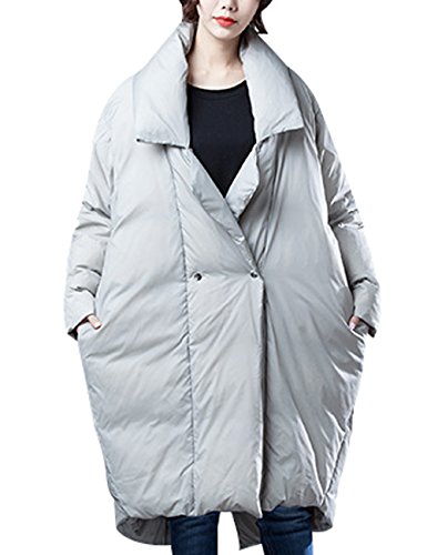 Youlee Mujeres Invierno Otoño Collar del Soporte Hi-Low Hem Abrigos Abajo Black Cover