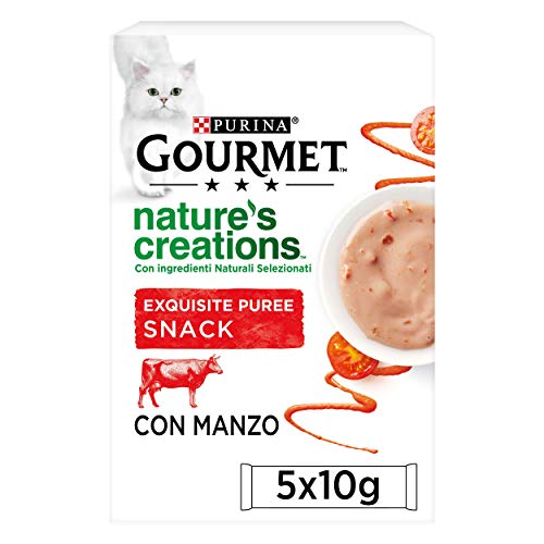Purina Gourmet Nature's Creations Exquisite Puree Snack Gatti con Manzo e Pomodoro, 55 Bustine da 10g