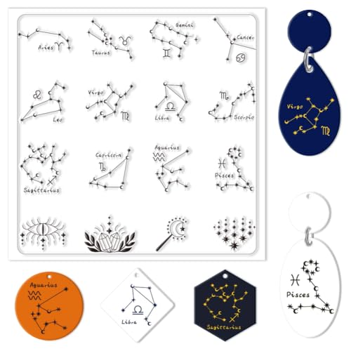 CHGCRAFT Polymer Clay Texture Sheets Constellations Clay Texture Mat Silicone Texture Stamp Clay Modeling Pattern Pad Silicone Clay Texture Mat for Jewelry Earring Making 5.5x5.5inch