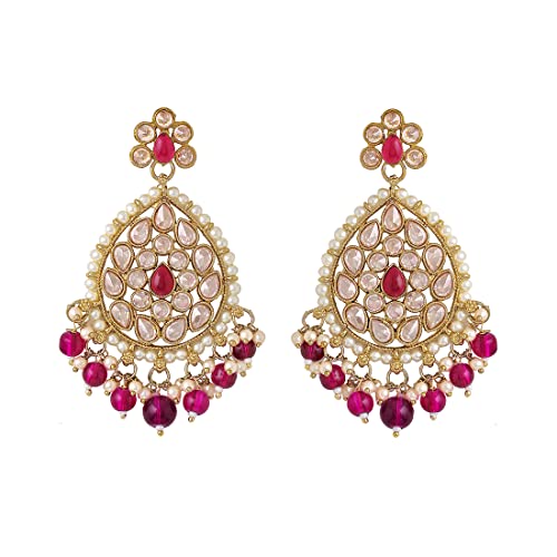 Image of Yellow Chimes Ethnic Gold Plated Meenakari Traditional Kundan Studded Floral Design Pearl Chandbali Earrings for Women and Girls