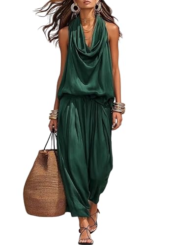 Romper de verano para mujer con escote halter fruncido y cuello en V marca OMZIN
