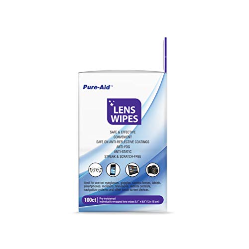 Pure-Aid Lens Wipes, Cleans Eyeglasses, Camera Lenses, Smart Phones And More - 100Ct (Individually Wrapped Wipes) Per Pack (1Pk) Stocking Stuffers Gift #TOP5