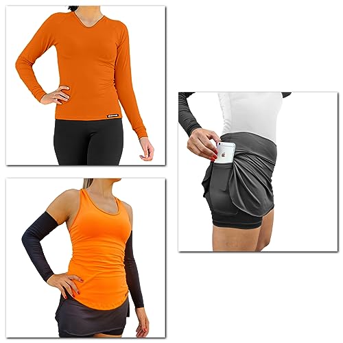 Kit Roupa Feminina Esportiva Futevôlei Beach Tennis Camiseta Manga Longa Regata e Shorts Segunda Pel