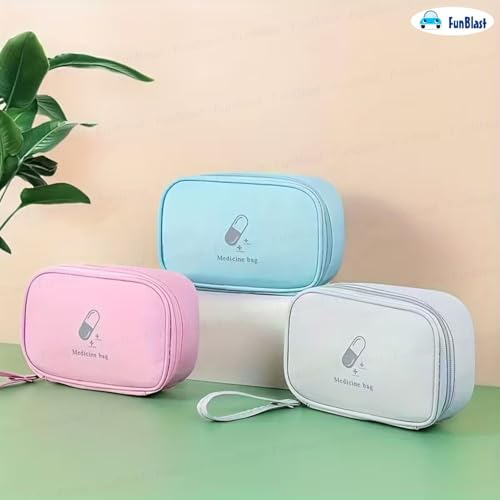 Image of FunBlast Portable Medicine Bag - Mini First Aid Travel Bags, Medicine Storage Bag, Pill Organizer, Zippered Medicines Bag for School, Travel, Camping (Pink)