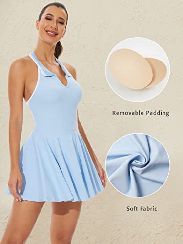 Rigolla Women Tennis Dress Workout Dress Exercise Dress With Built-In Bras & Shorts Golf Athletic Dresses For Women Blue S #TOP3