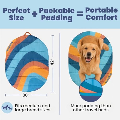 Image of Travel Dog Bed (42 inch x 30 inch) - Foldable & Packable for Travel, Road Trip, Camping - Lightweight, Water Resistant & Cozy Soft Padding - Compact, Portable & Machine Washable - Medium & Large Breeds: Teal