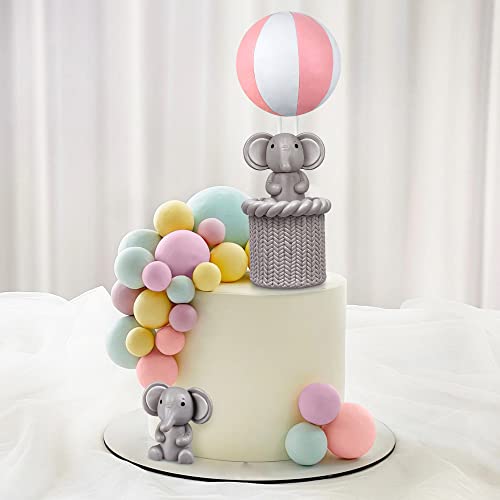 23 Pcs Hot Air Balloon Elephant Cake Decoration Cute Baby Elephant Cake Decorations Pearl Balls Cake Picks Elephant Theme Birthday Baby Shower Cake Decoration Supplies Pink White #TOP5