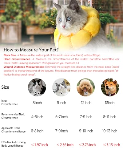 KUDES Cat Small Dog Recovery Collar, Cute Sunflower Neck Cone After Surgery, Adjustable Pet E Collar, Wound Healing Protective Cone Surgery Recovery Elizabethan Collars for Small Pet