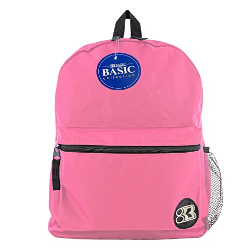 BAZIC School Backpack 16" Fuchsia, Lightweight School Bag Padded Back & Adjustable Strap for Students, Travel Bag Fit A4 Notebook, 1-Pack