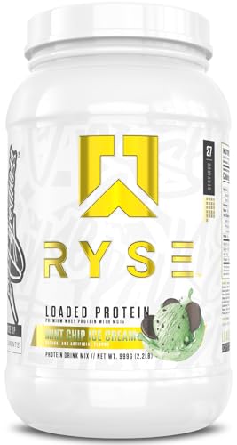 RYSE Loaded Protein Powder - Mint Chip Ice Cream - 25g Whey Protein Isolate & Concentrate with Prebiotic Fiber & MCTs - Low Carb, Low Sugar, Digestive-Friendly - 27 Servings / 2 lb Tub
