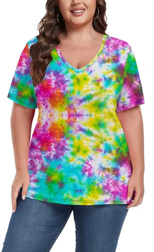 Image of ForHailey Women's Plus Size Short Sleeve Tee Shirt V Neck Basic Ladies Loose Fit T Shirt 1X-5X