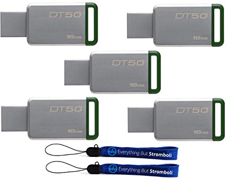 Kingston (TM) Digital 16GB (5 Pack) USB 3.0 Data Traveler 50 Flash Drive DT50, 30MB/s Read, 5MB/s Write Speed with (2) Everything But Stromboli (TM) Lanyard (DT50/16GB)