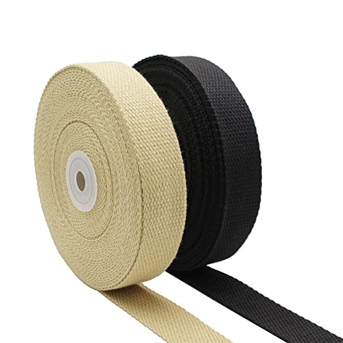Dortrue Cotton Webbing Straps - 1 Inch, 2 Rolls/20 Yards for Bag Handles, Tote Bag, Cloth Belt, Arts & Crafts (Black, Khaki)