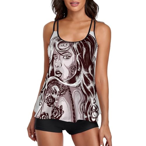 Maillot de bain tankini femme floral anti-frottement avec robe de plage couvrante