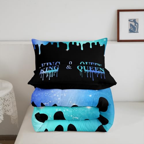 Image of Feelyou Mr Mrs Comforter Queen Size Blue King Queen for Man Woman, Comforter Set Valentine Day Bedding Set Presents Duvet Set Women Couple Bed Set 3Pcs