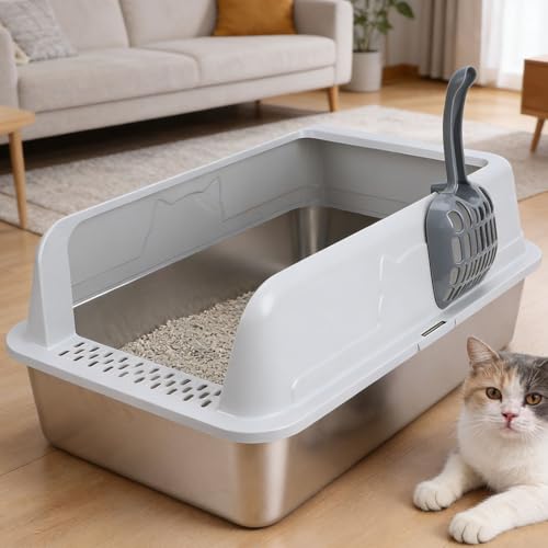 Caja de arena para gatos extra grande acero inoxidable 58x37x25 cm miniatura 3