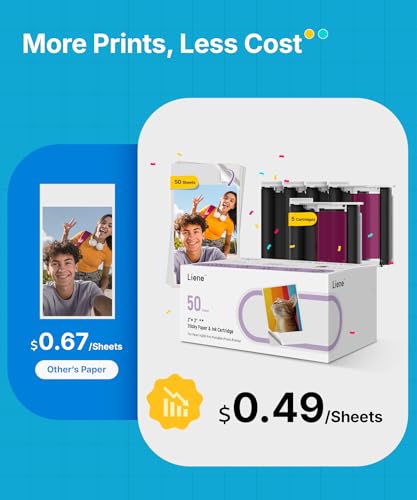 Liene Pearl N200 Pro Portable AI Photo Printer, Instant Mini Picture Printer for iPhone Smartphone, Thermal Dye Sublimation, Bluetooth Sticker Maker 50 Sheets 2x3 Adhesive Paper & 5 Cartridges, Gold — view 2