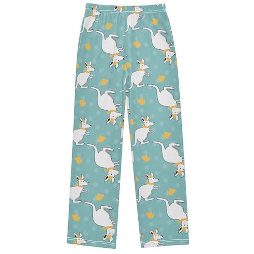 Boy's Pants Cute White Kangaroos Hat Jogger Pants Elastic Waist Long Bottoms Trousers with Pockets 6-14 Years