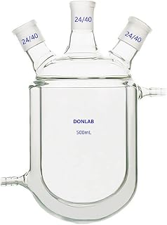 DONLAB CFK-0500 Glass 500ml 3-Neck Double Layer Round Bottom Reaction Flask Jacketed Reactor, with Three 24/40 Ground Glass Joints