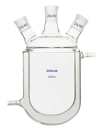 CFK-0500 Glass 500ml 3-Neck Double Layer Round Bottom Reaction Flask Jacketed Reactor, with Three 24/40 Ground Glass Joints