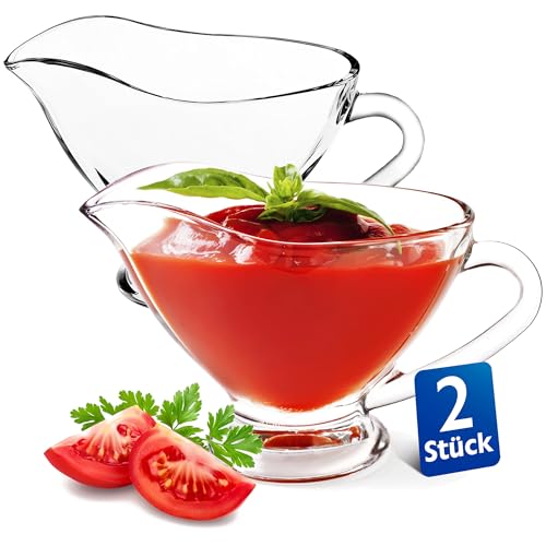 KONZEPT Salsera de cristal, juego de 2 unidades, 160 ml, transparente con asa, estable, ideal para aderezos, nata, salsa, aceite de oliva