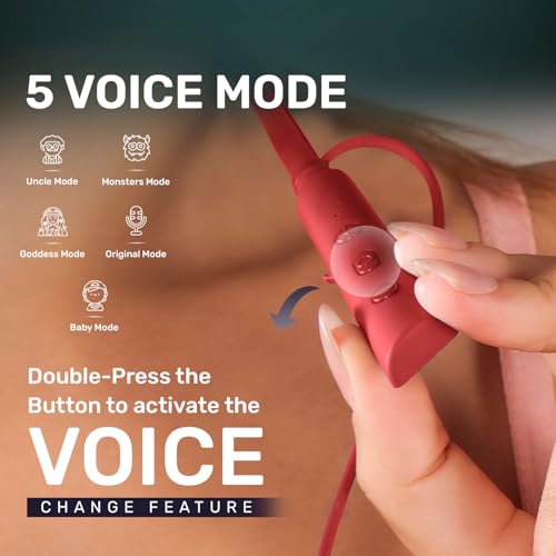 Image of Voods Ultra Plus Voice Changer Neckband with 5 Voice Modes, 130 Hrs Battery, Magnetic On /Off Buds, Call Vibration Alert, Dual-Device Pairing, HD Mic & AI-ENC Clear Calls, Fast Charging & IPX6 (Red)